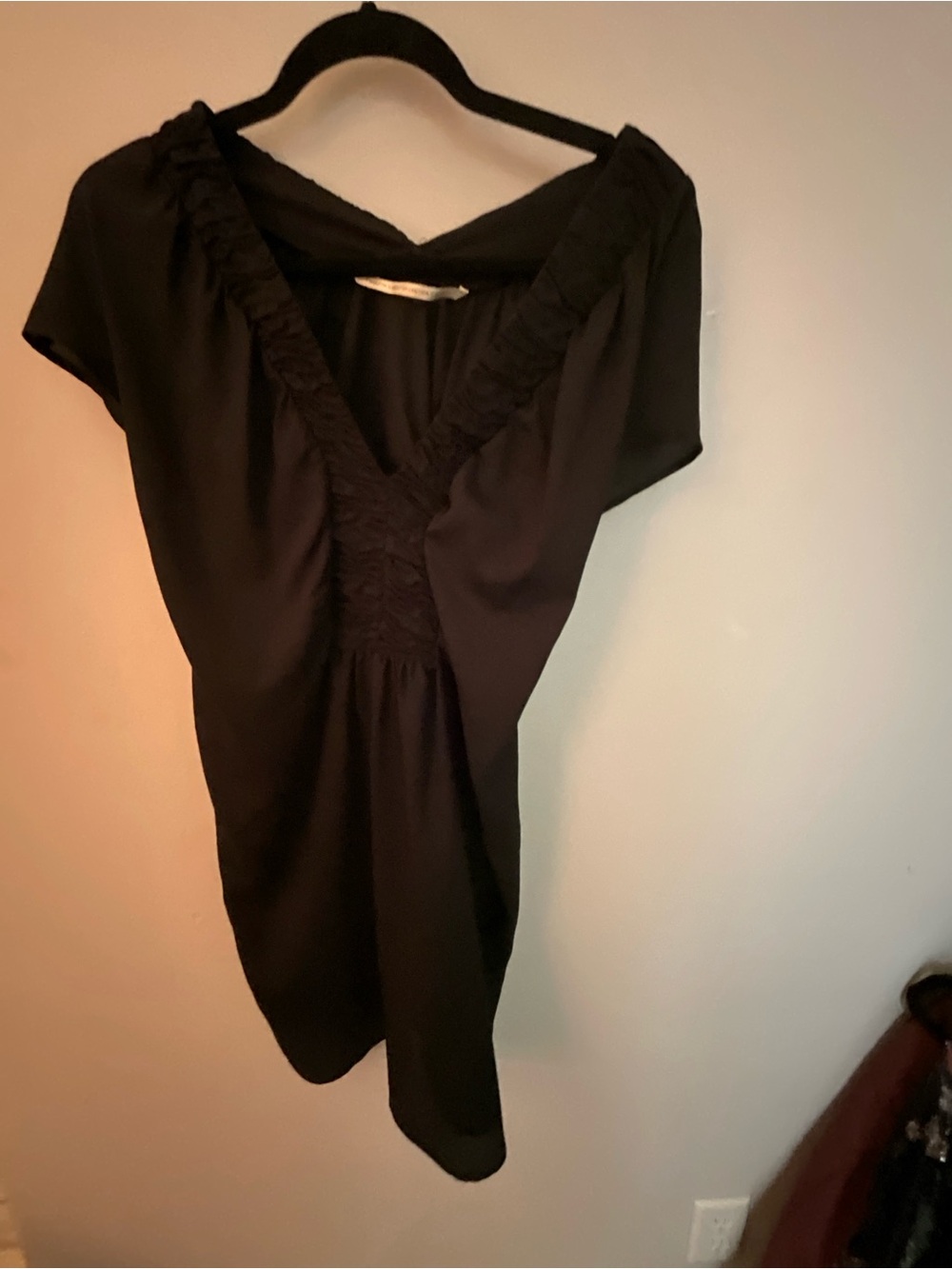 Twelfth Street by Cynthia Vincent Black V-Neck Ruffle Mini Dress
